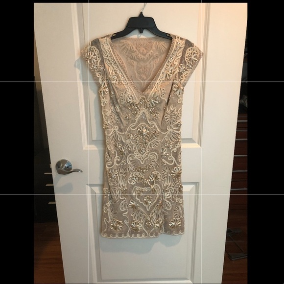 Sue Wong Beige Cocktail Dress Size 6 - Picture 2 of 16